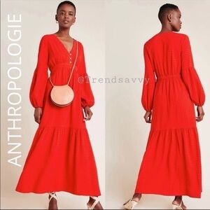Anthropologie Amadi Alisha Tiered Red Maxi Dress Size Small